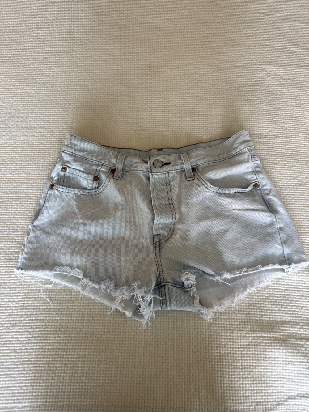 Levi's Light Blue Frayed Hem Denim Shorts